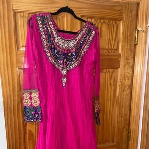 Salwar Kameez Pink Net Anarkali Indian Pakistani Wear